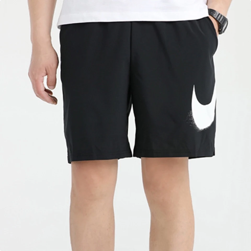 Original Nike Men\'s Quick Dry DRI-FIT Running Equipment Fitness  Sports SWOOSH Casual Black Shorts CZ6371-010