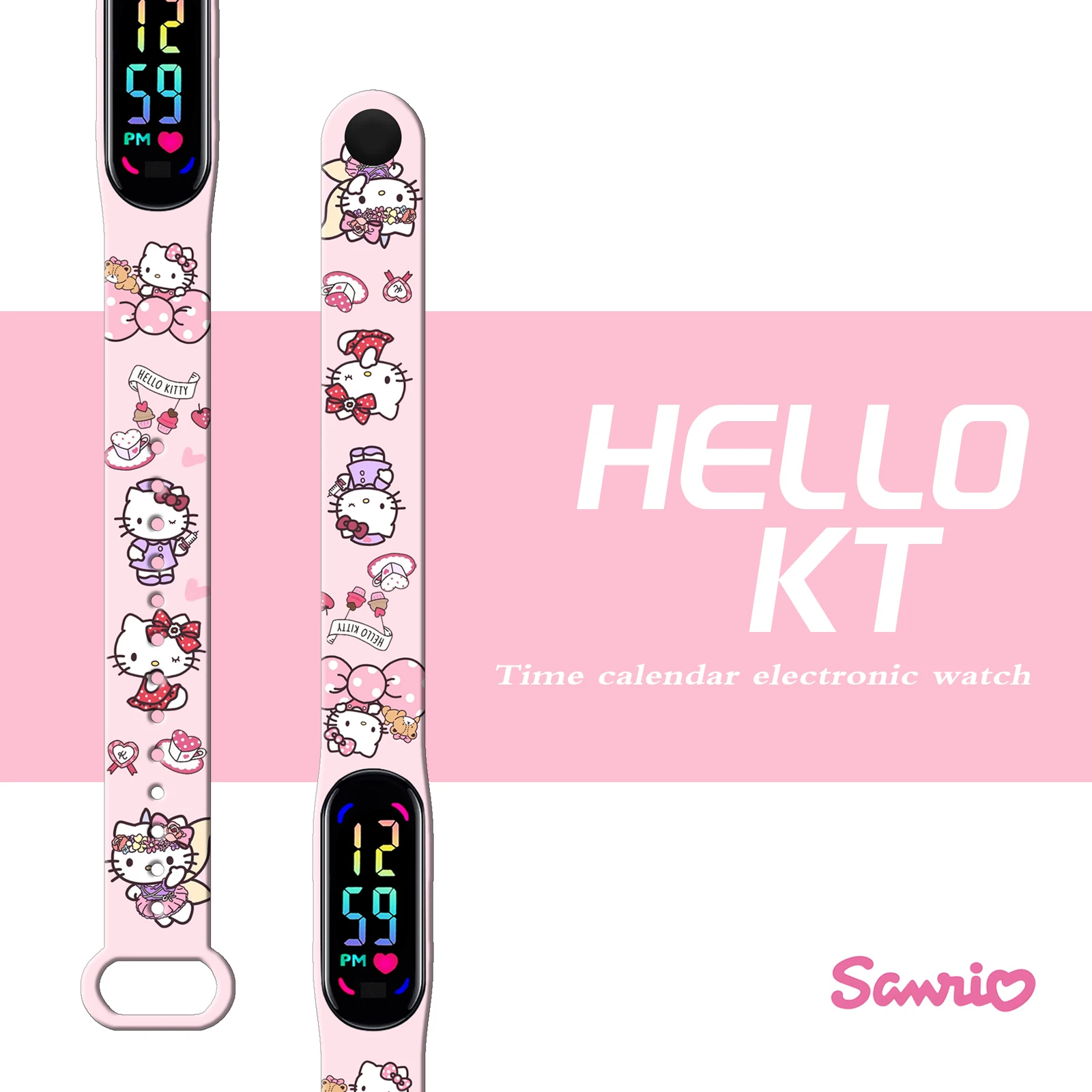 

Sanrio Hello Kitty Printed Time Watch Cartoon Electronic Watch Smart Bracelet Figure Student Led Touch Calendar Screen Watch