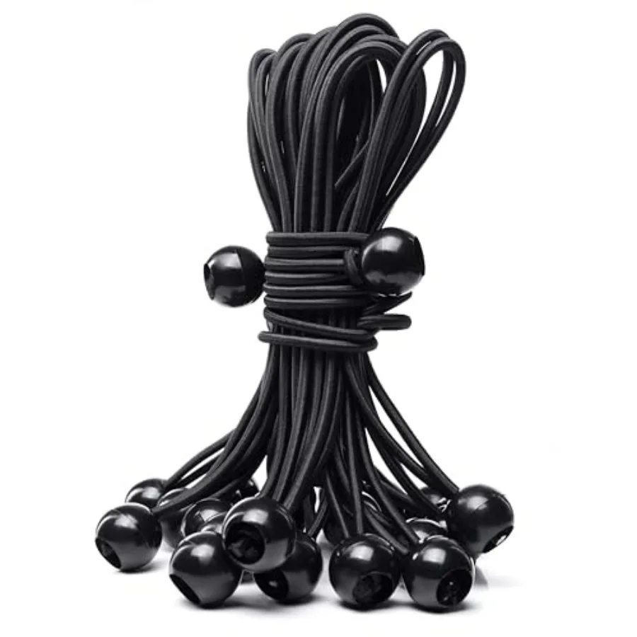 

25Pack Length 8 Inch Bungee Cord Ties, Ball Bungee Strap Tarp Tie-Down, Elastic Cord Shock Rope for Outdoor Camping Tarp Clip T