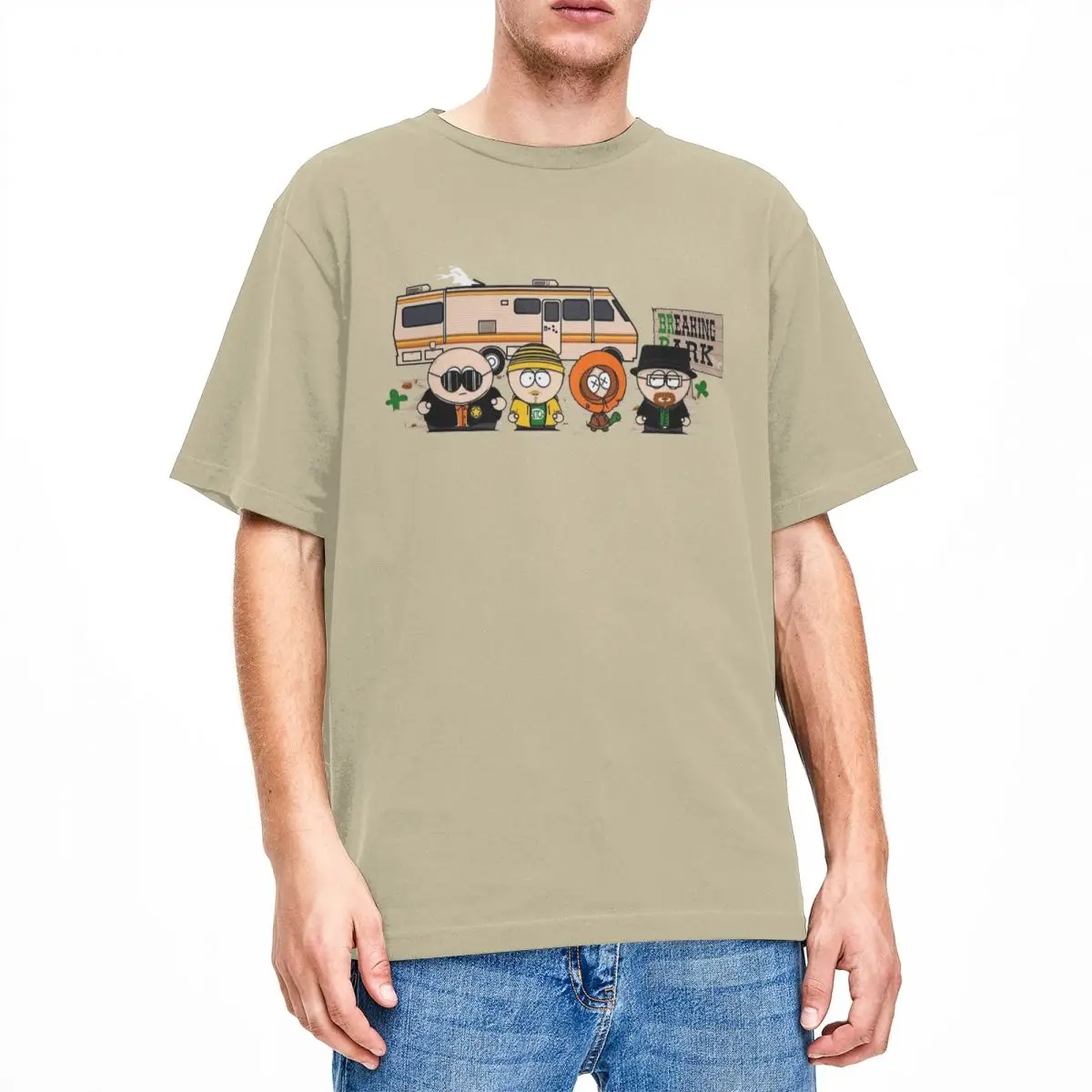 Przerywany Park Southpark kreskówka T-Shirt dla mężczyzn z czystej bawełny fajne koszulki wycięcie pod szyją Kenny Cartman koszulki z krótkim