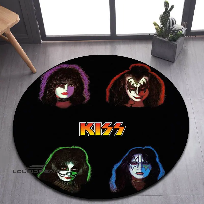 kiss band print round carpet children play carpet living room bedroom beautiful carpet non-slip doormat photography props gift