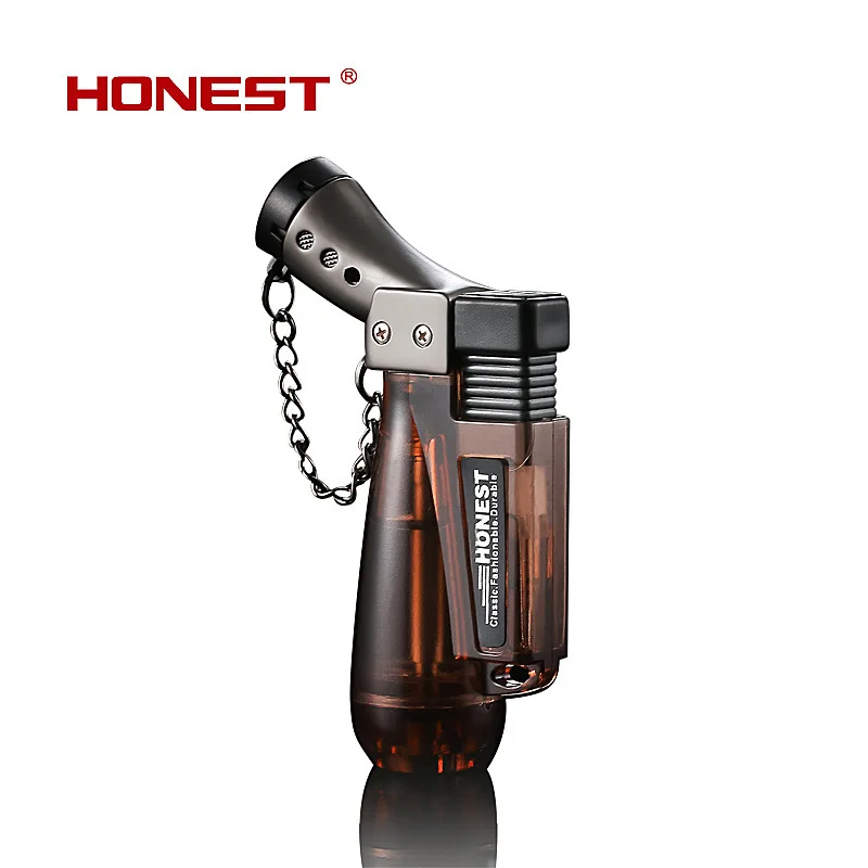 HONEST Transparent coupe-vent Jet flamme bleue petit pistolet de soudage torche au gaz Butane briquet extérieur Compact Portable briquets à cigares