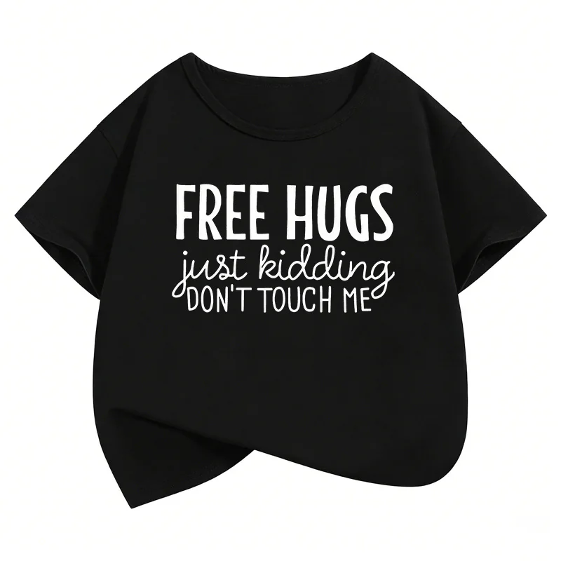 Free Hugs Lustige T-Shirts, kurzärmelig, für Kinder, Jungen, Mädchen, Sommer, Frühling, lässiges Top-T-Shirt
