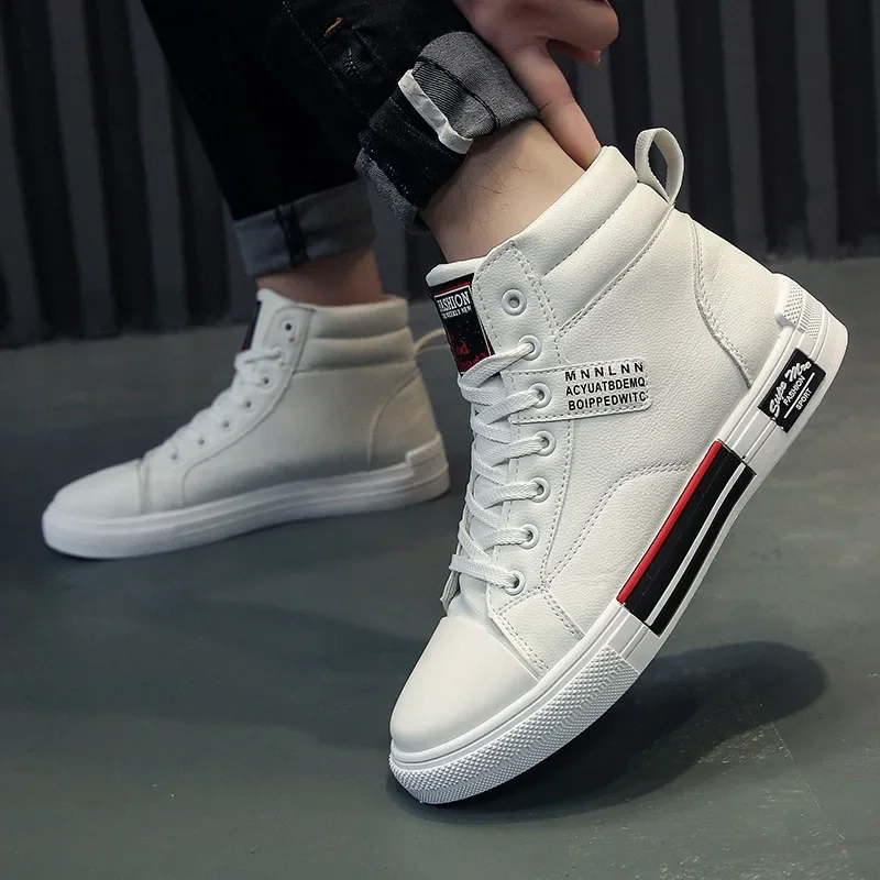 Autumn High-Top Casual Shoes for Men Non-Slip Male Sneakers 2023 New Winter Tenis Masculino Fashion Leather Men\'s Canvas Shoes