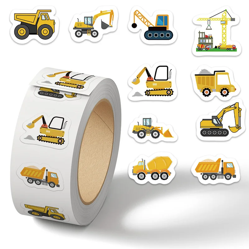 

1 Roll / 500 Pcs Construction Vehicle Theme Scrapbooking Roll-On Tape DIY Journaling Supplies Decorative Envelope Sealing Tape
