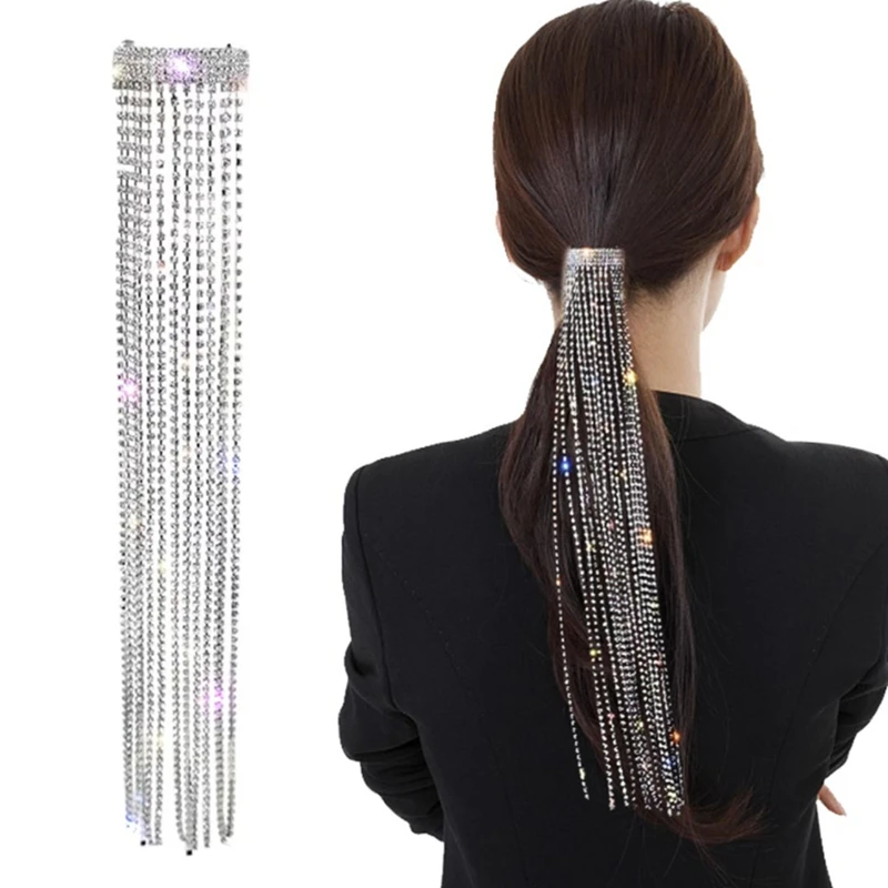 إكسسوارات شعر بسلسلة طويلة من حجر الراين ، دبوس شعر رائع ، مجوهرات نسائية ، هدية حفلات
