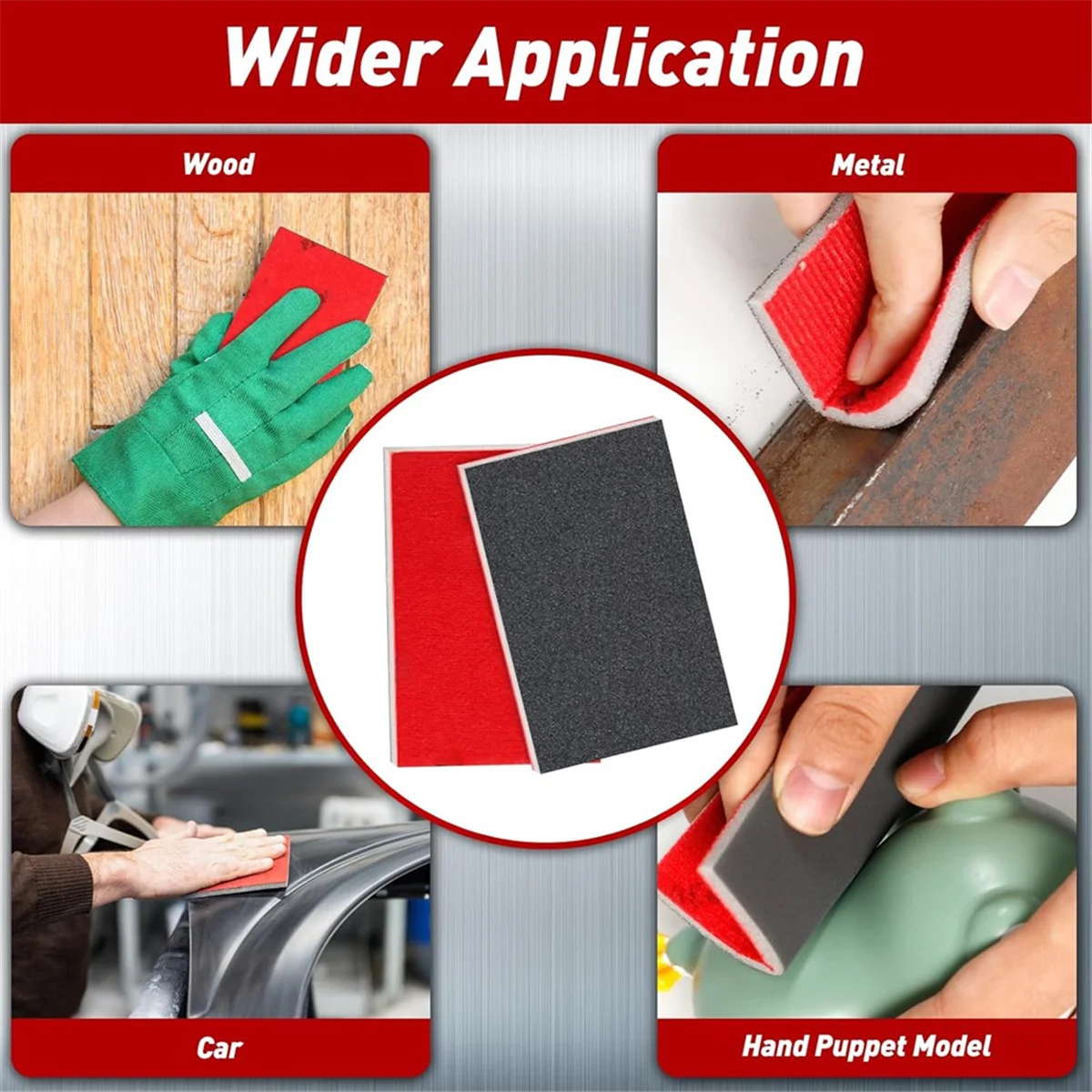 BAAQ Set di spugne abrasive da 24 pezzi, carta vetrata a umido e asciutto grana 80-3000, spugna abrasiva flessibile per legno, tamponi abrasivi professionali