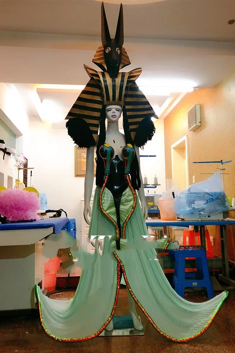 Stage Egyptian headdress high-end custom costume set cobra big lotus leaf skirt