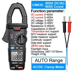 Mestek DC/AC prąd cyfrowy miernik cęgowy CM83E 6000 liczy 600A Amp multimetr duży kolorowy ekran Tester napięcia Hz NCV Ohm