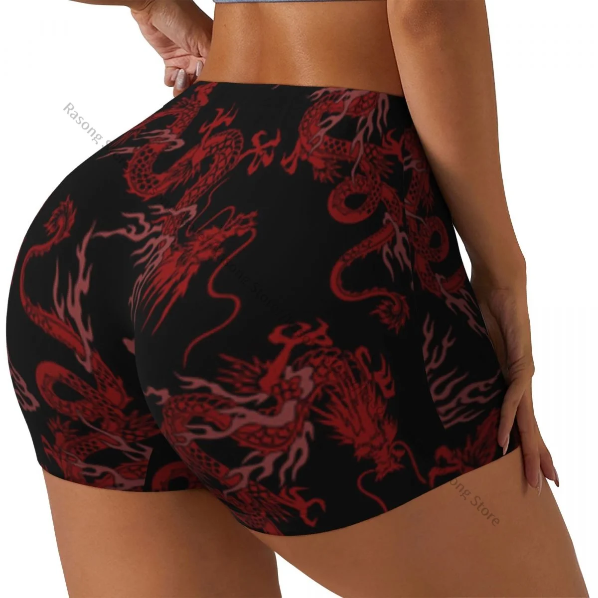 Women's Yoga Shorts Japanese Dragon Scrunch Booty Butt Lifting Comfort Fitness Gym