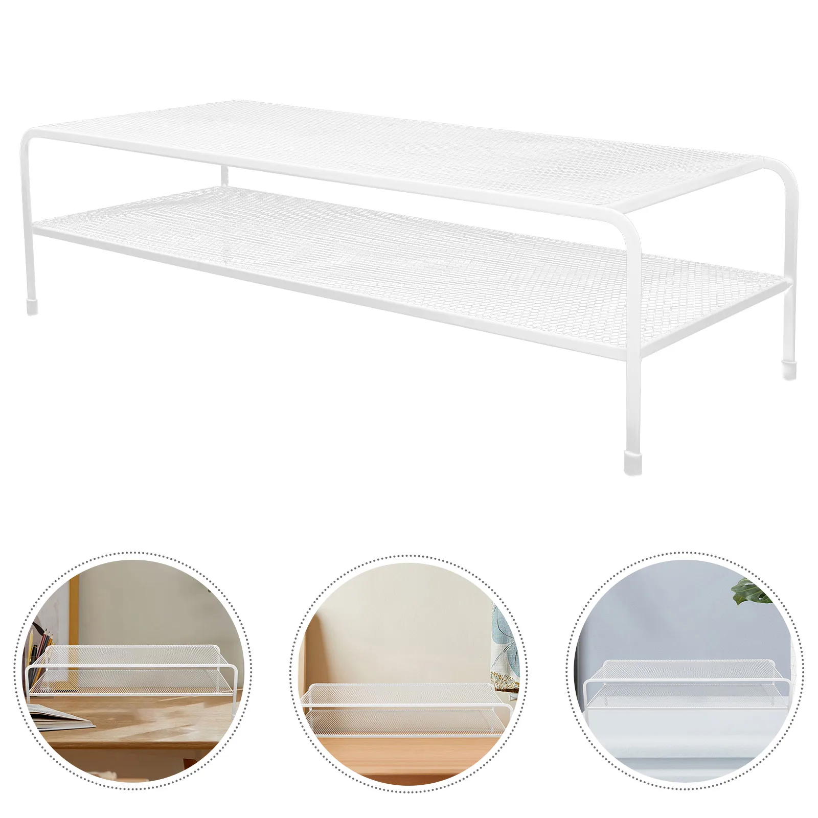 

White Single Layer Extended Metal Monitor Riser Wrought Iron Computer Stand Desktop Holder Display Elevator Storage Rack Office