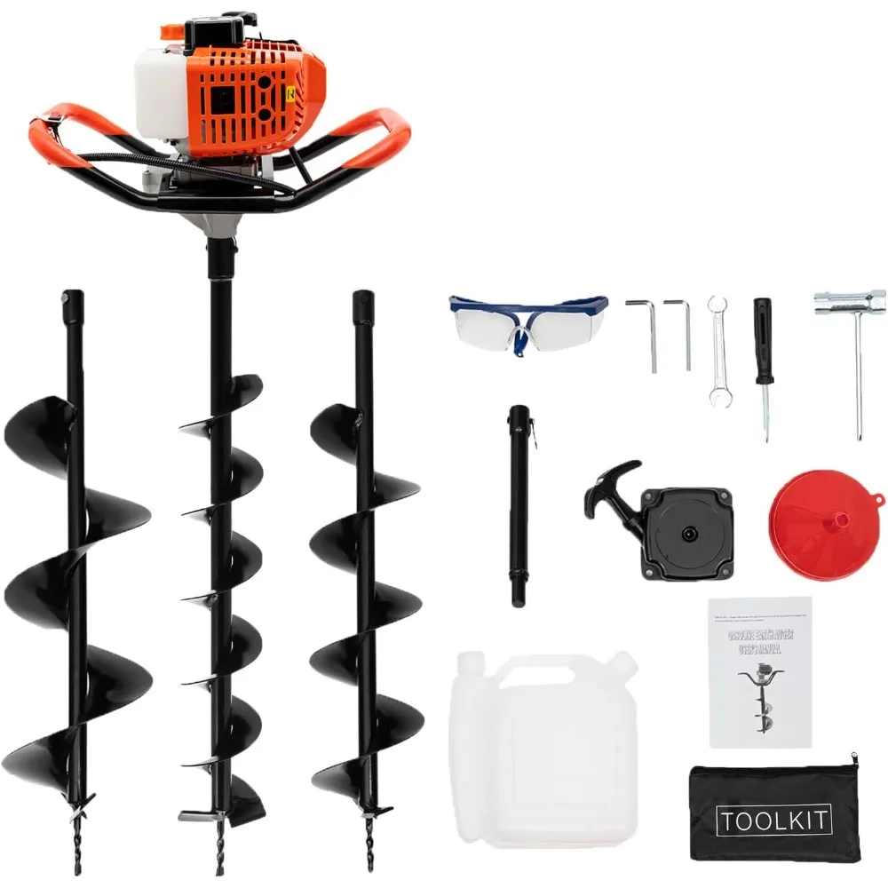 

Post Hole Digger, 52CC 2-Stroke 1700W Gas Powered Earth Post Hole Digger Fence Earth Auger Single Cylinder Air-Cooled Post