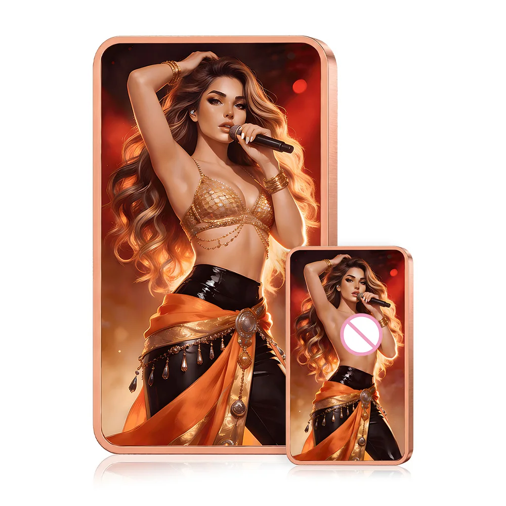 1oz .999 Fine Copper Art Bar Sexy Pop Singer Girl Microphone Golden Outfit Stage Performance Pin-Up Waifu Colorized Collectible