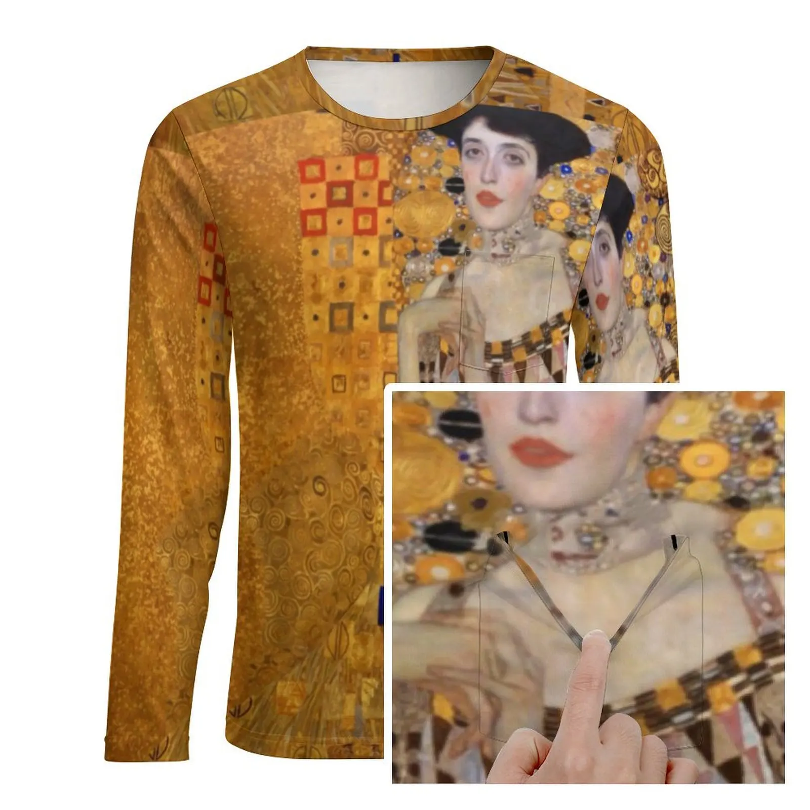 Gustav Klimt Portrait T Shirt Vintage Print Men Popular T Shirts Spring Pattern Tees Long Sleeve Classic Oversized Gift Idea