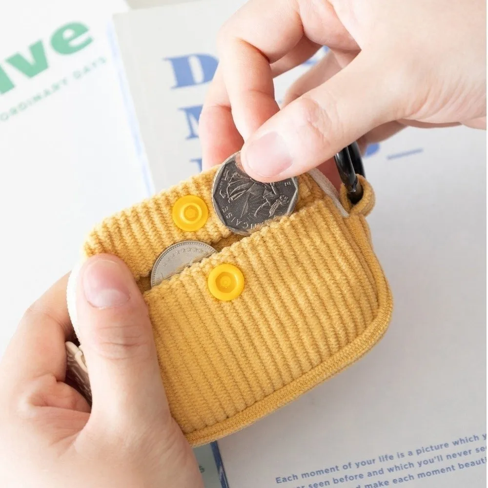 Cute Solid Color Earphone Storage Bag Multi Layer Corduroy Storage Bag with Zipper Multifunctional Key Bag Travelling Storage