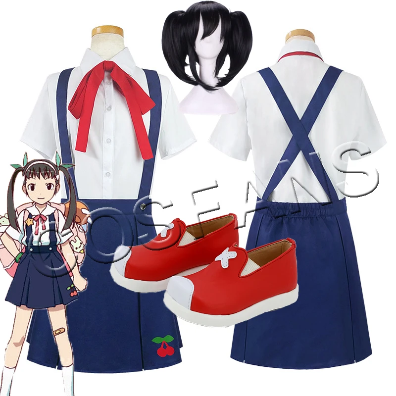 Anime Monogatari Series Mayoi Hachikuji Cosplay Costume School Uniform Dress Outfits Halloween Carnival Suit  Wigs shoe women