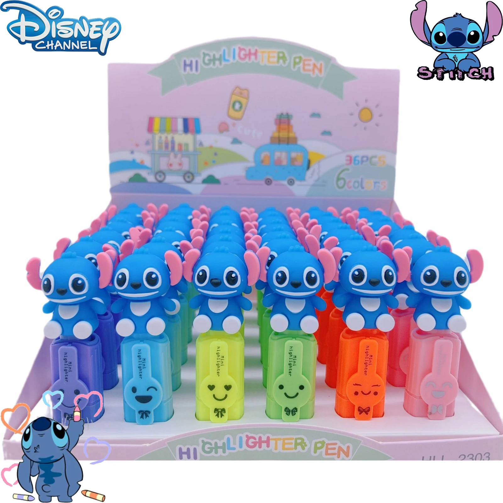 1/6Pcs Disney Stitch Highlighter Pen 6 Color Mini Handbook Pen Student Marker Stationery School Pens Pencils Writing Supplies