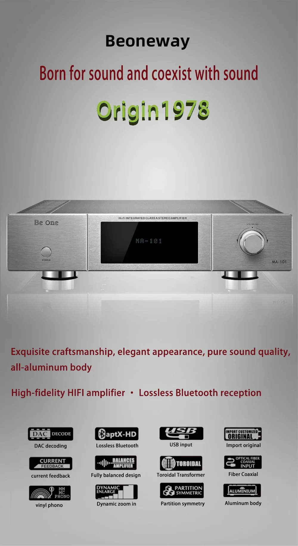 SUNBUCK symmetrical differential 2.0 stereo 150W HIFI Amplifier MM MC Vinyl Phono lossless APTX Bluetooth DAC Decoding Amplifier