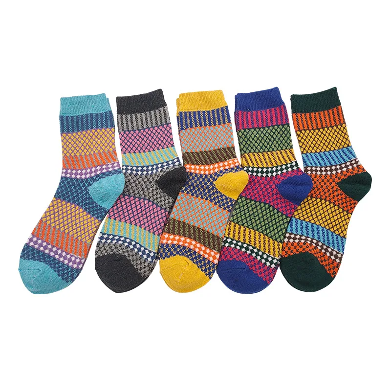 5 Pairs Wool female socks winter thickening warm lady middle tube wool ring socks retro clan wind socks electrostatic prevention
