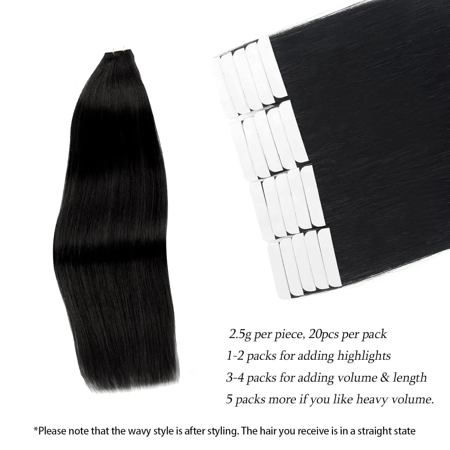 Extensões brasileiras do cabelo de Remy para mulheres, fita no cabelo, cabelo humano natural real, pele reta, sem emenda, trama, 20P, 40P, 60P