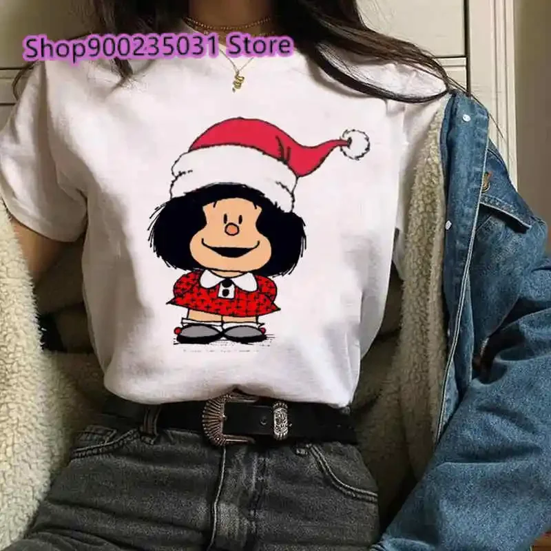 

Новая модная женская футболка Mafalda Christmas 2025, футболка с принтом, женские рубашки с короткими рукавами, повседневная футболка для рождественской группы