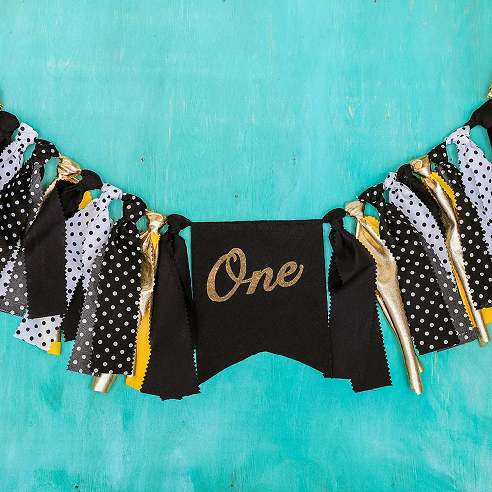 

Birthday Highchair Banner Wild One 1st Party Yellow Black Garland Adjustable Hanging Photo Prop for Baby Shower Decoration
