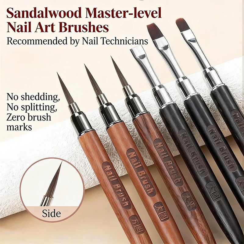 Professional Ebony Wood UV Gel Nail Brush Set Round Flat Square Head No Shedding Manicure Tool for Gel Extension & Blending