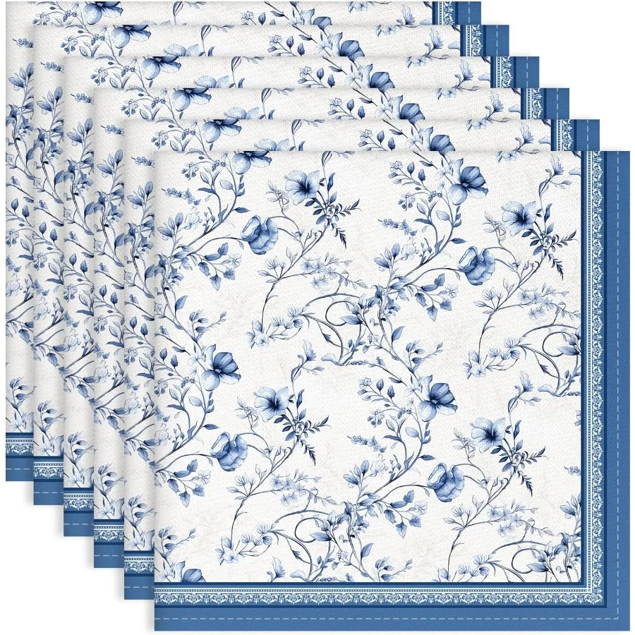 

Голубая роза, акварельные тканевые салфетки с цветочным принтом, 100% хлопок, 18 x 18 дюймов, обеденные салфетки, комплект ткани, моющиеся салфетки для домашней кухни