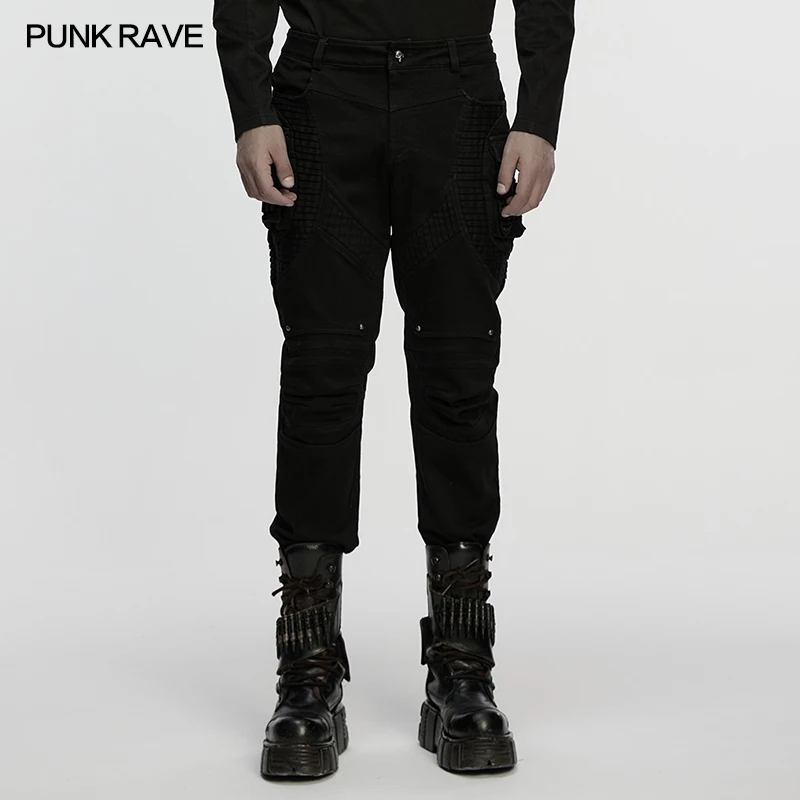 PUNK RAVE Men's Punk Pleating Process 3D Sense Techwear Pants Cool Handsome Personality Club Casual Dark Trousers Streetwear