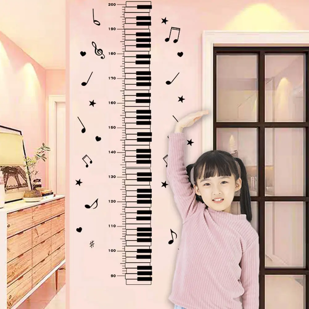 1Sheet Height Wall Sticker Removable Measuring Ruler Piano Pattern Decorative Decal Room Bedroom Playroom Waterproof