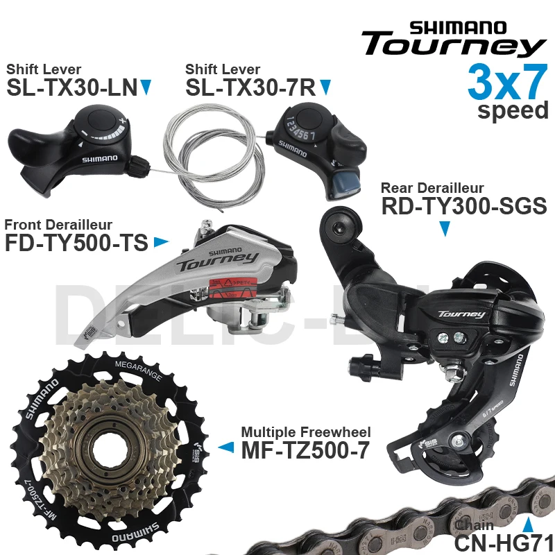 SHIMANO TOURNEY 3x6 3x7 Speed Groupset include SL-TX30 Shifter RD-TY300 Rear Derailleur MF-TZ500 Cassette Sprocket CN-HG71 Chain