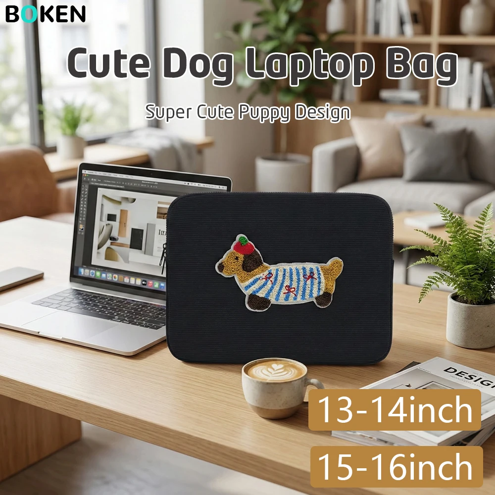 Cute Dachshund Dog Laptop Bag 13-14 15-16 inch for MacBook Air/Pro HP Dell Laptop Sleeve Case, Puppy Pattern Design Computer Bag