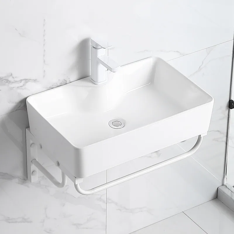 Stainless Steel White Bracket Washbasin, Small Unit Bathroom, Balcony Washbasin, Ceramic Simple Wall Hanging Washbasin