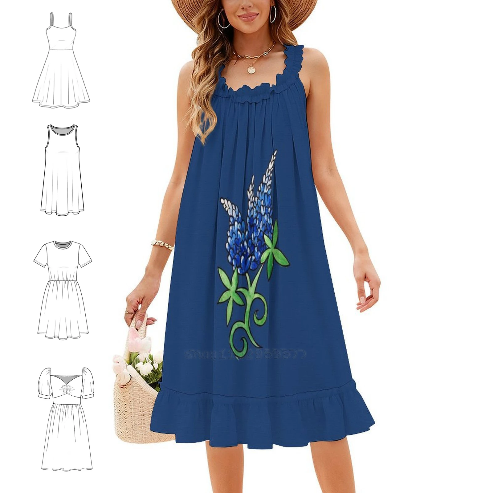 Texas Bluebonnets Korean Style Casual Dress For Women Simple Daily Office Lady Dresses Texas Bluebonnets Texas Texan Texans