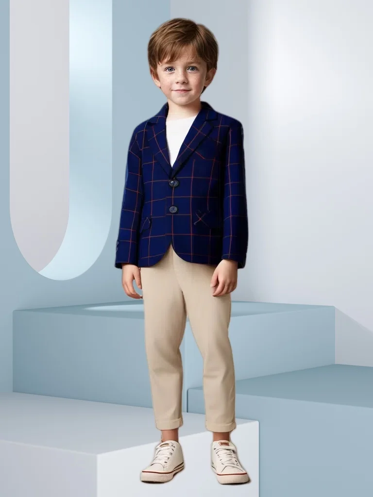 2025 Little Boys Pliad Sping 2Pieces/Set Jacket Pants Photograph Dress Kids Host Stage Performance Suit Children Wedding Costume