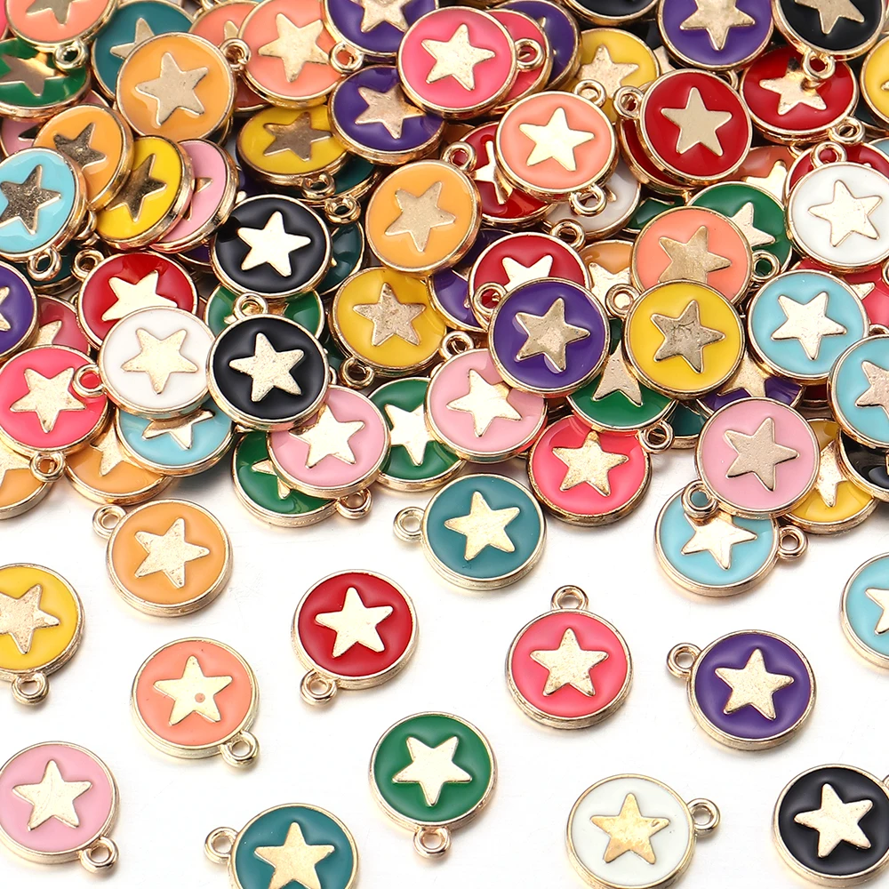 10pcs/Lot 14.5x11.5mm Round Five-pointed Star Enamel Charms for Jewelry Making Double Side Handmade Pendant For Diy Bracelet