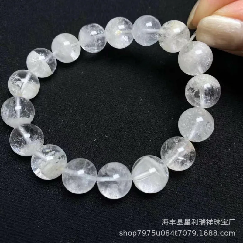 Natural White Rabbit Buddha Treasure Bowl Hair Thread Round Bead Single Loop Bracelet