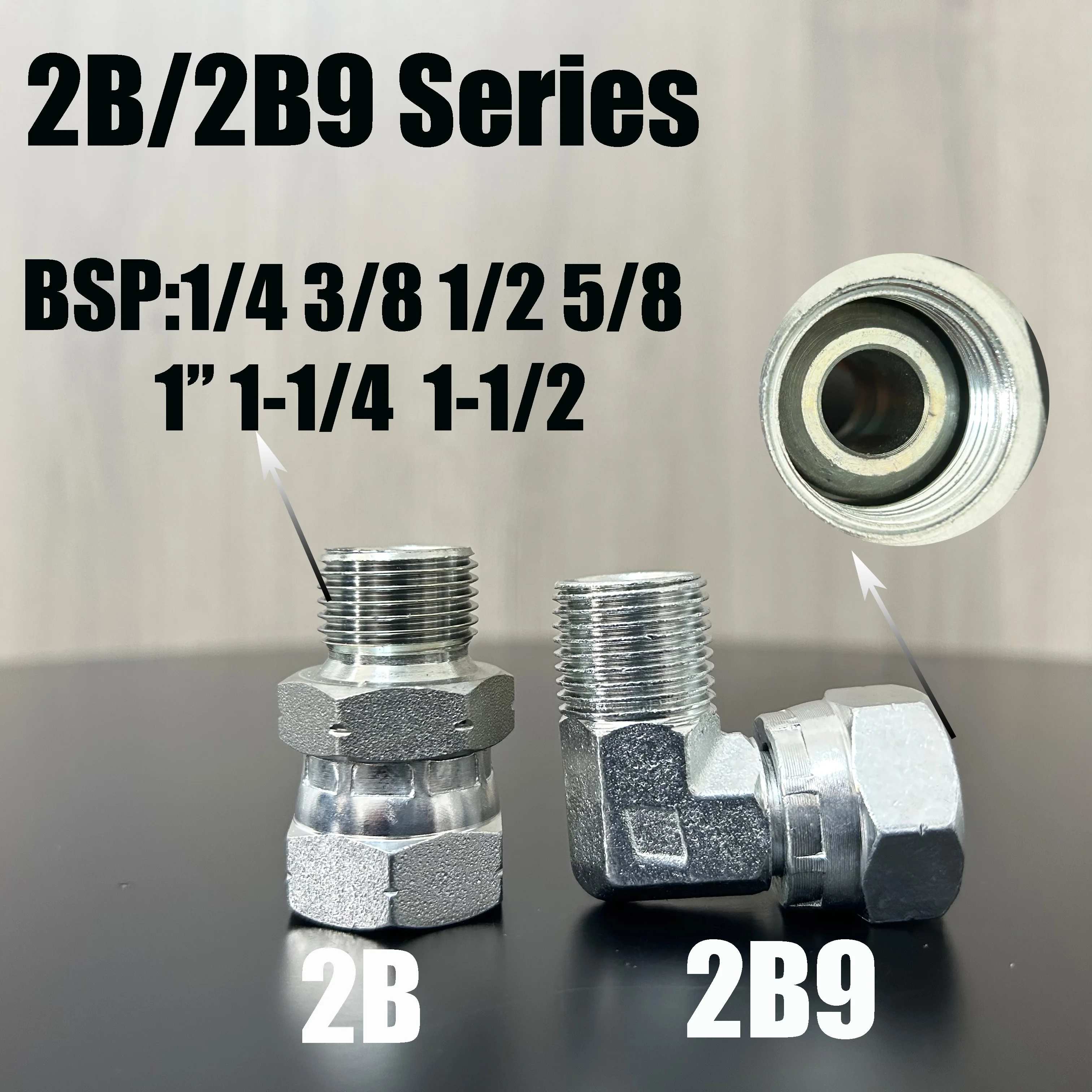 

2B/2B9 British Pipe G straight thread 1/8" 1/4" 3/8" 1/2" BSP 60 degree Cone straight elbow hydraulic oil pipe joint