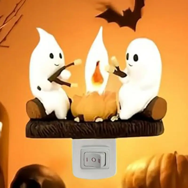 2024 Halloween Decoration New Ghost Bonfire Night Light EU US UK Plug Cute Ghost Lamp Ghost Campfire Flickering Night Light