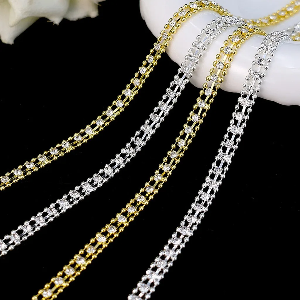 Three-Row Shiny Rhinestone Claw Chain Alloy Metal Diy Craft Accessories For Garment Wedding Decoration 90cm Length