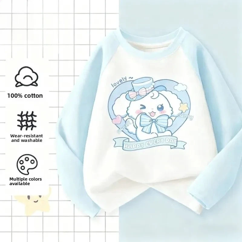 

2025 New Bestseller Rabbit Girls Long Sleeve Tee Autumn Big Kids Cotton Patchwork Comfortable Casual Top