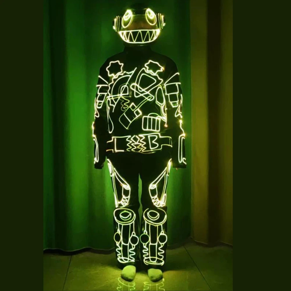 

Adult Fiber Optic LED Glowing Costume Set with Suit And Helmet for Stage Performance Rave Party Dance Show