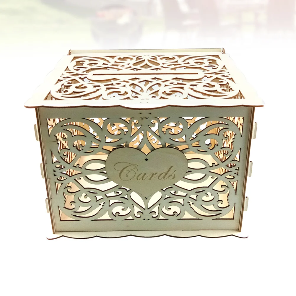 

Wooden Wedding Cards Box Hollow-Out Letter Pattern Rustic Storage Container Check-in Box for Banquet Party Decoration