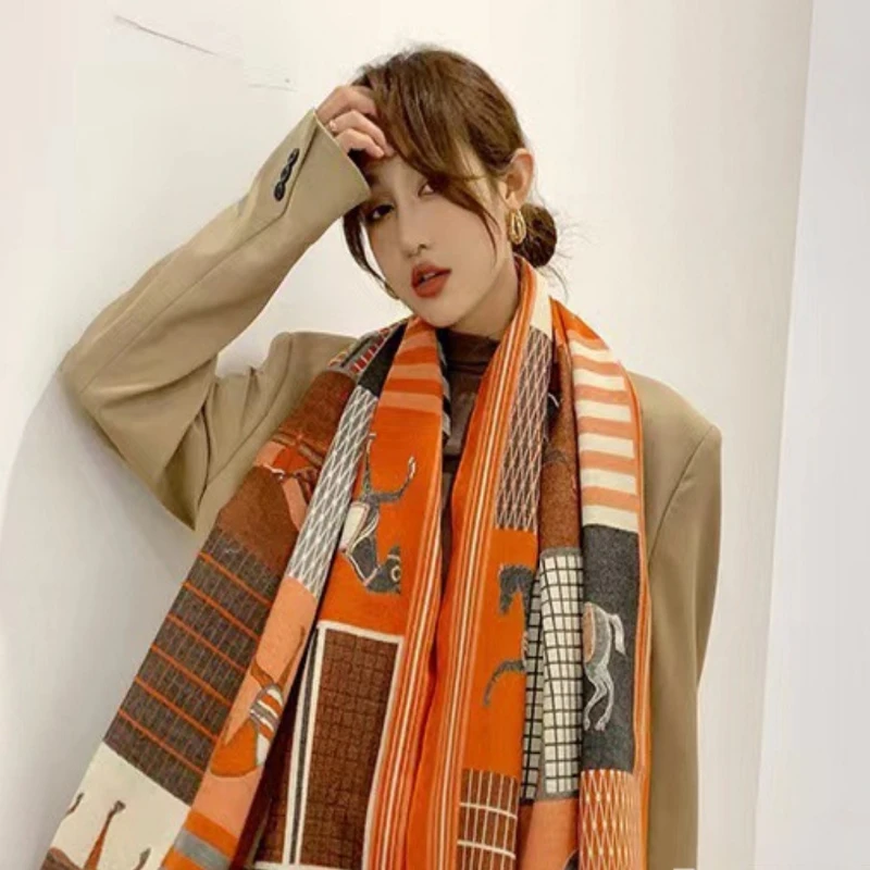 럭셔리 겨울 숄 2025 여성용 리버시블 인조 울 혼방 오버사이즈 랩 우아한 보온 스톨 크리스마스 선물 무료 배송