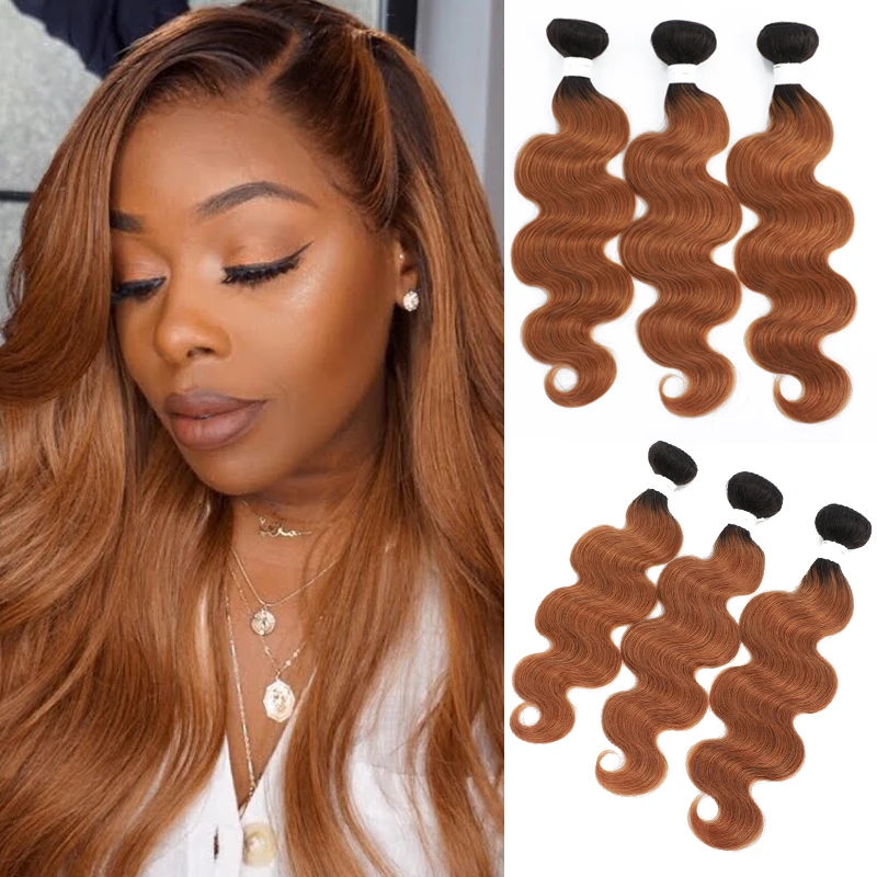 Onda do corpo Pacotes de cabelo humano 1B/30 Ombre Brown Colorido Cabelo Humano Weave Bundles Para As Mulheres Cabelo Remy Brasileiro 3/4 Bundle Deals