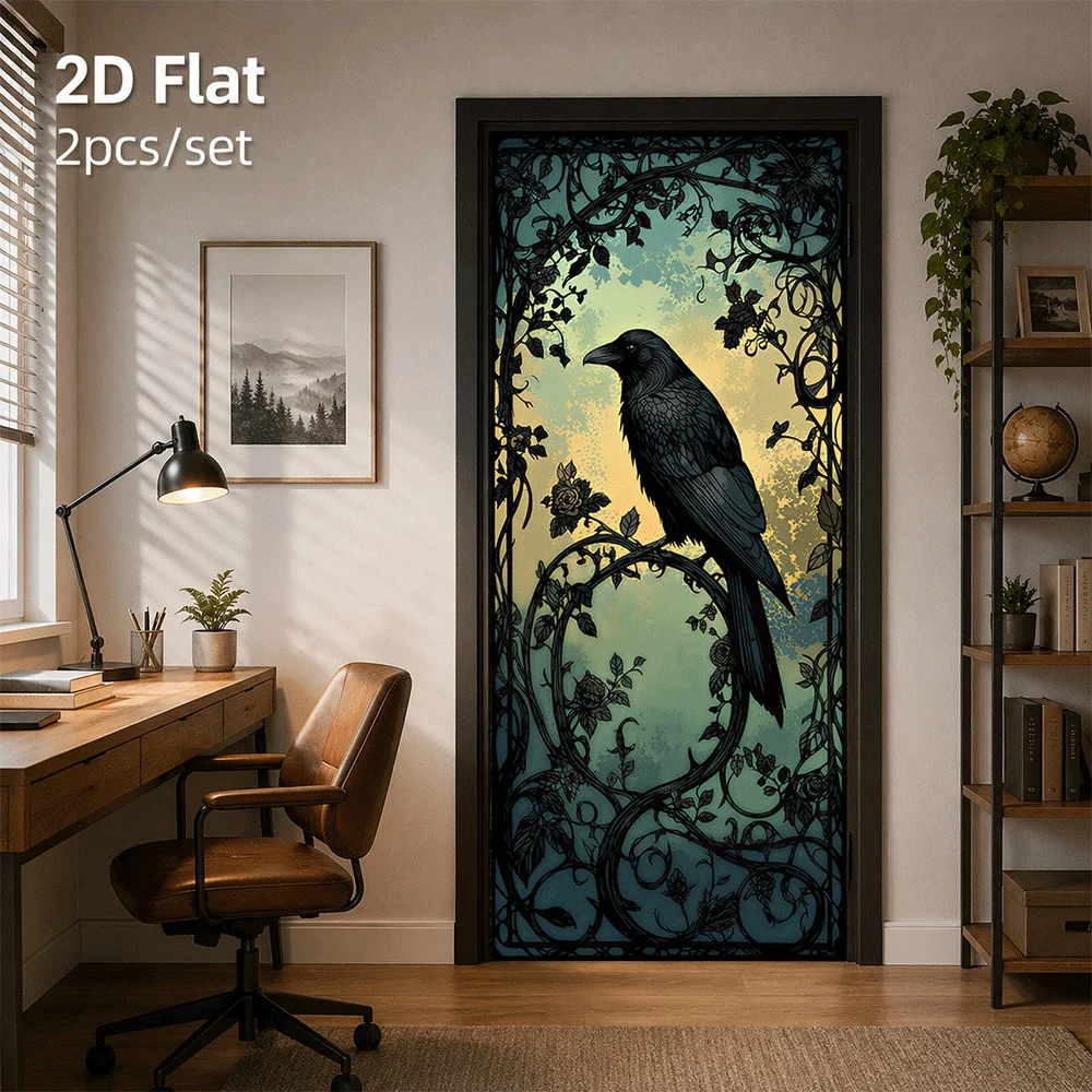 1 piece of Gothic style crow wrapped vine door sticker with retro artistic decoration sticker 2D flat