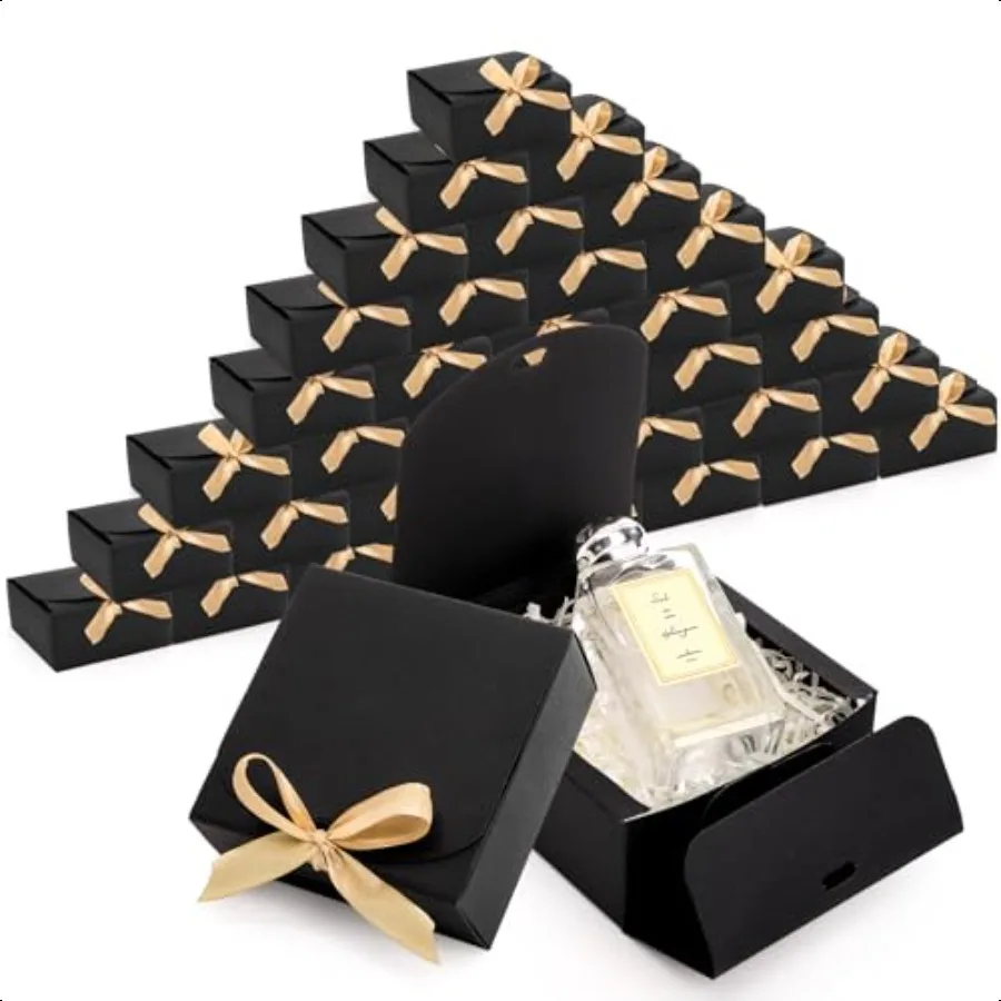 36 pacote pequenas caixas de presente pretas com tampas caixas de presente quadradas de papelão 4.5x4.5x2 dos namorados com fitas de envoltório de champanhe próposa