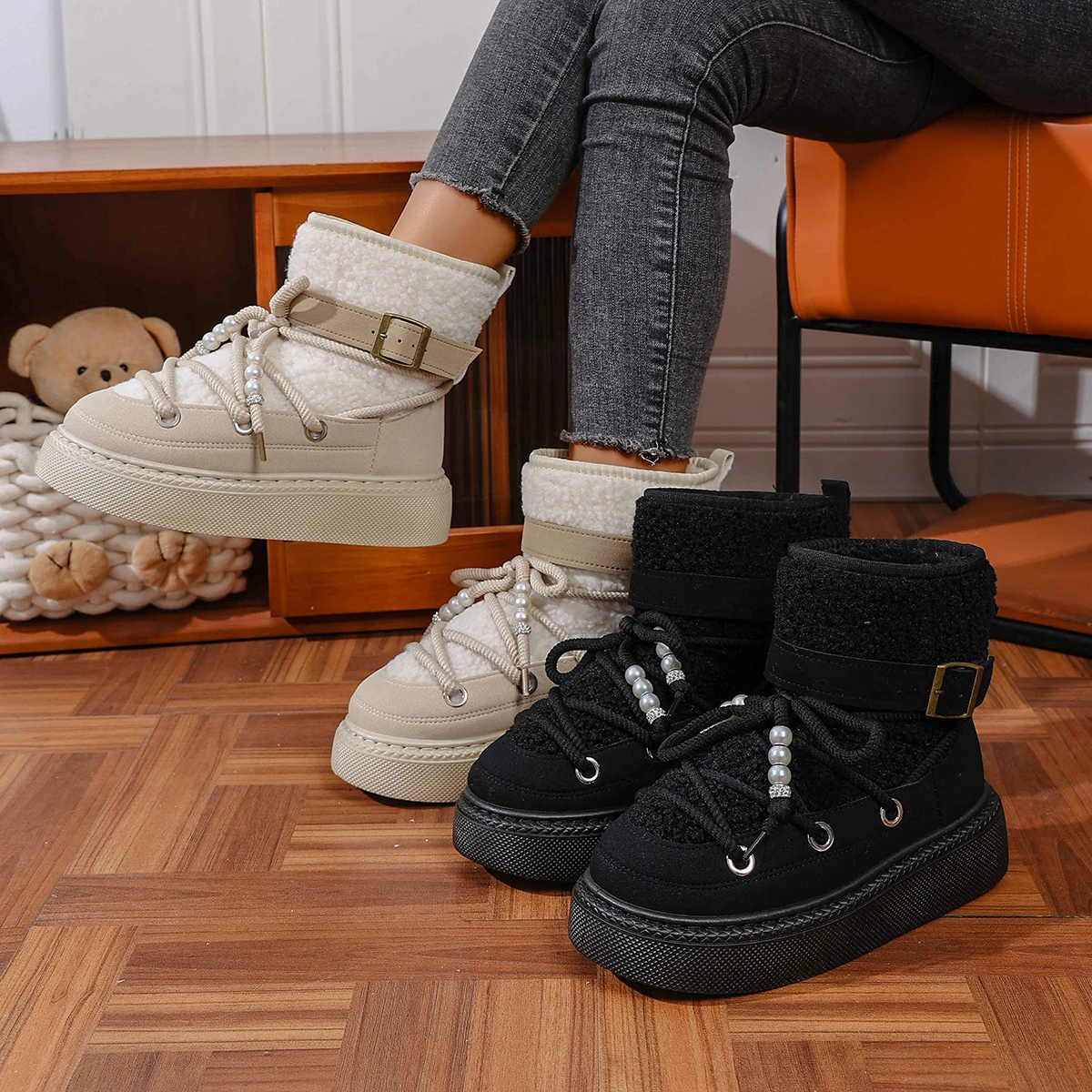 

Fashionable New Elegant and Sexy Warm Work Boots Winter Round Toe Comfortable Thick Sole Anti Slip Casual Women's Snow Boots