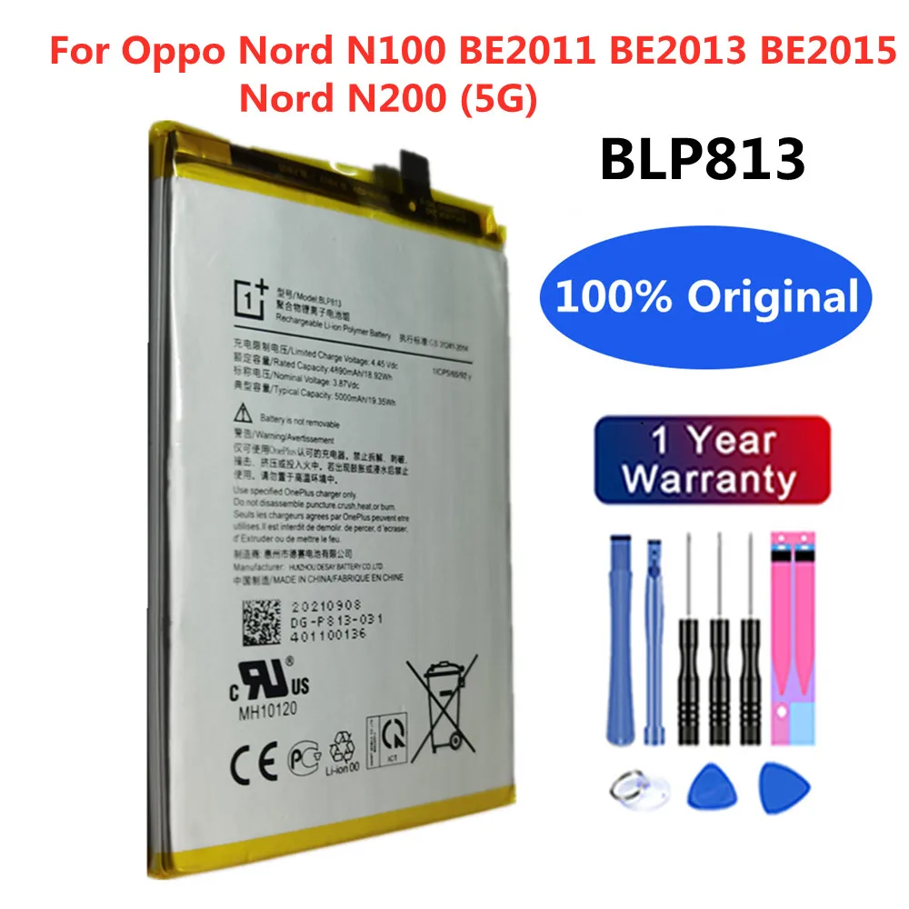 New BLP813 Battery For Oppo Nord N100 BE2011 BE2013 BE2015 / Nord N200 5G 5000mAh Phone Original Battery Bateria + Tools