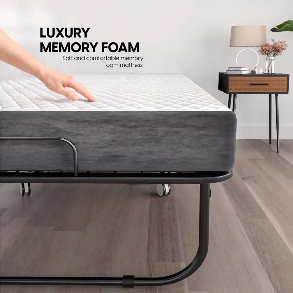 Foldable Guest Bed with 5 Inch Memory Foam Mattress Portable Rollaway Frame Durable Metal Construction Space Saving Design